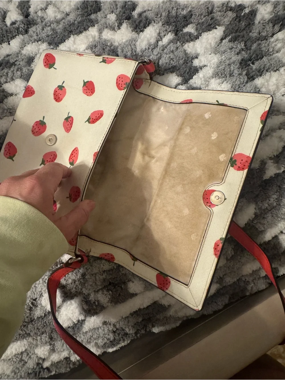 Kate Spade New York cove street White and Red Strawberry Print Crossbody